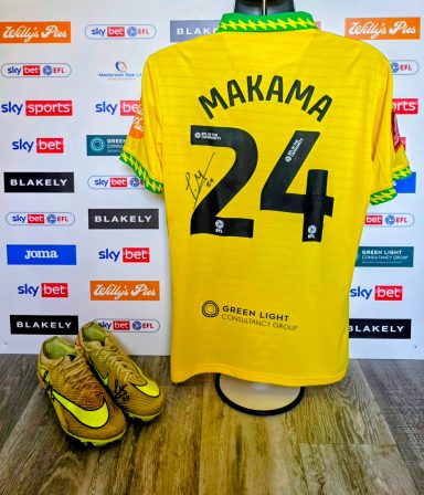 match worn norwich city shirt makama